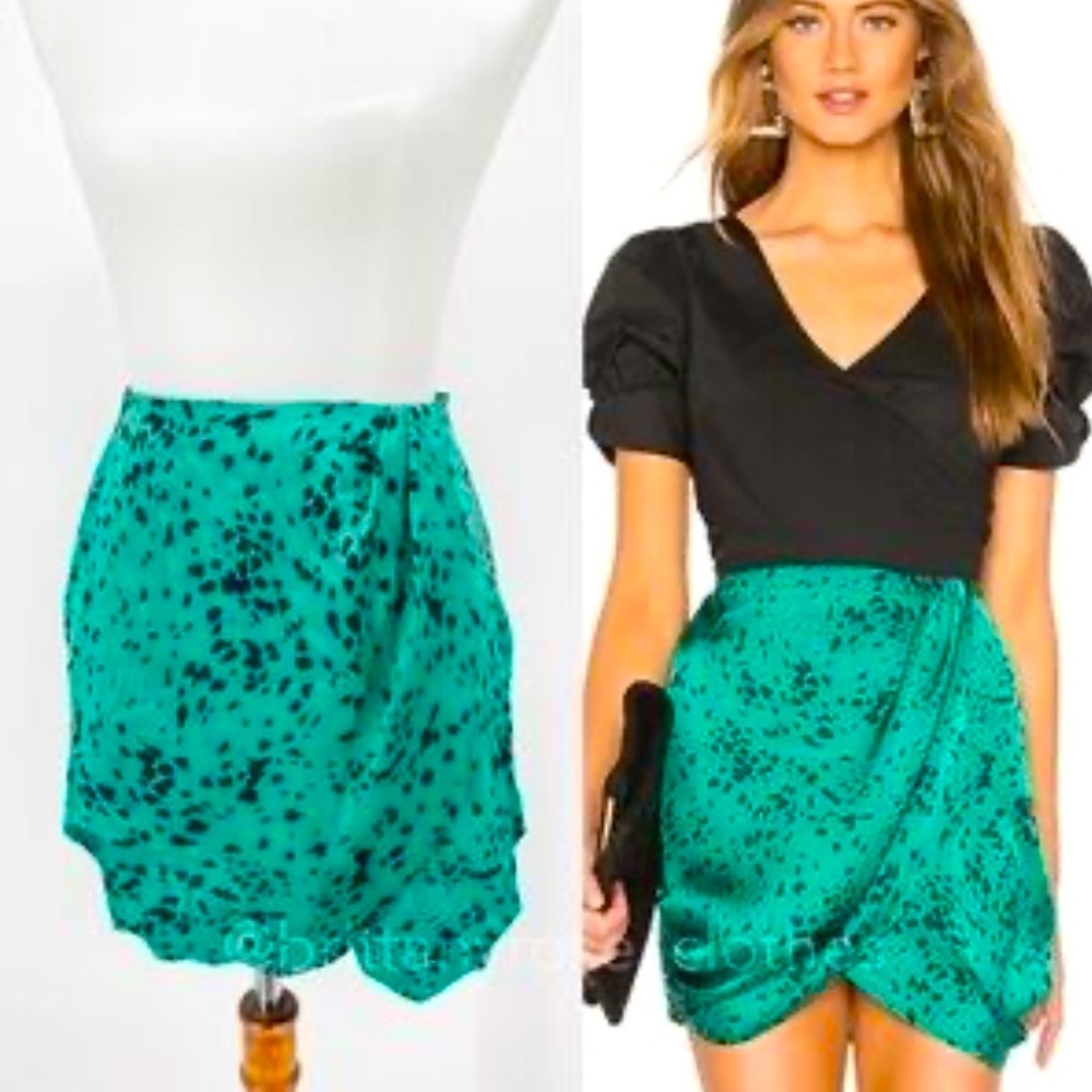 REVOLVE Green Teal Printed Mini Skirt